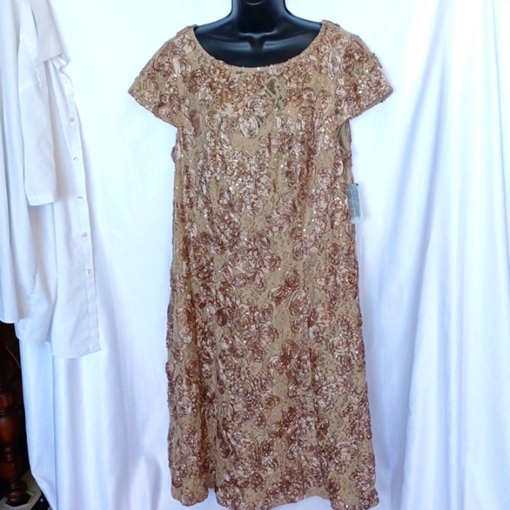 Alex Evenings midi sequins dress with rose embellishment